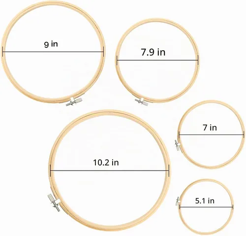 Vista 2 de Similane 5 aros de bordado de bambú para punto de cruz, anillo de 5 a 10 pulgadas para bordado y punto de cruz