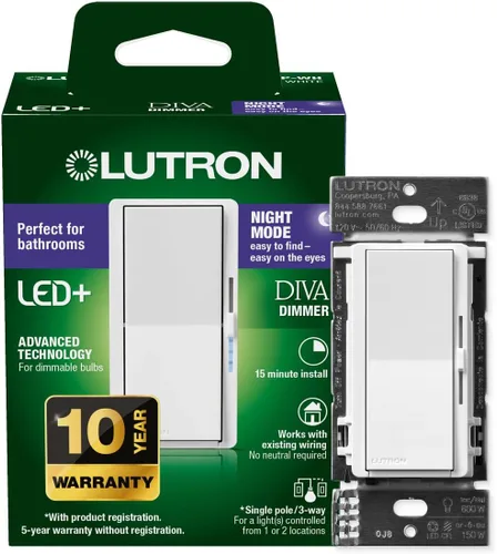 Vista 16 de Lutron Diva LED+ Interruptor Regulador de Luz para Bombillas LED Regulables, Halógenas e Incandescentes, 150 Vatios, Unipolar o 3 Vías, Almendra