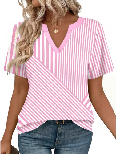 Vista 16 de Zeagoo Camisetas de manga corta con cuello en V para mujer, bonitas, elegantes, casuales, para negocios, trabajo, blusa