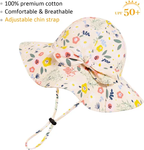 Vista 96 de Sombrero de sol para bebé niña con UPF 50+ sombrero de playa ajustable para exteriores con ala ancha