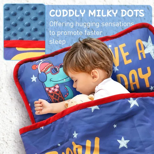 Vista 2 de TANOSHII® Tapete para siesta para niños pequeños con almohada y manta, tapete portátil para dormir para niños, para guardería, preescolar, 21 x 53