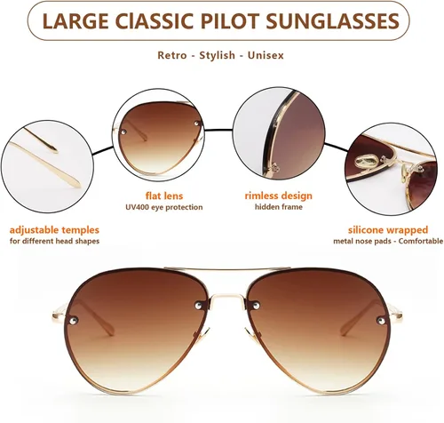 Vista 5 de Xpectrum Gafas de sol clásicas de aviador de metal de doble puente retro UV400 sin borde