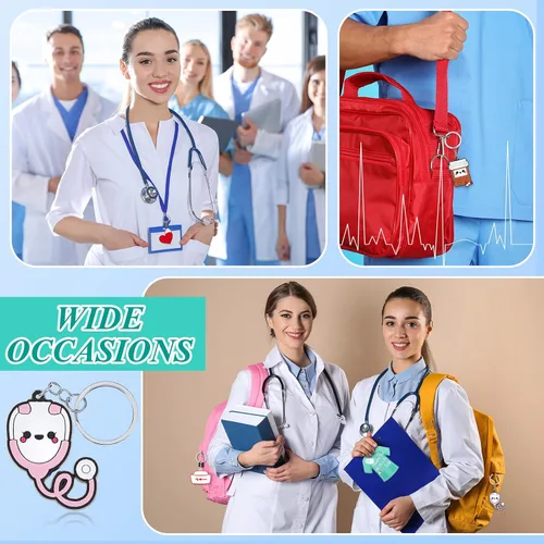 Vista 6 de Henoyso 48 Pcs Nurse Gifts Set Bulk 24 Nurse Keychain 24 Thank You Card Nursing Student Gifts Nurse Appreciation Gifts