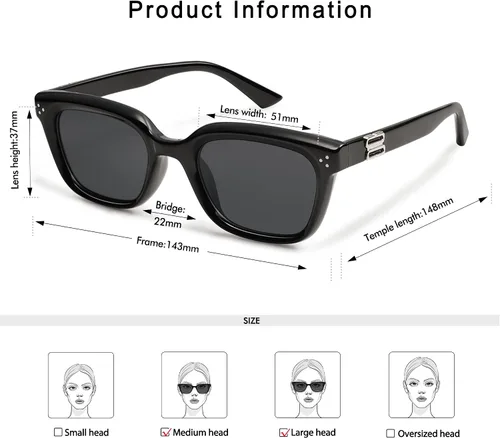 Vista 5 de Gafas de sol rectangulares retro para mujer, gafas de sol de marco cuadrado de moda AP3642