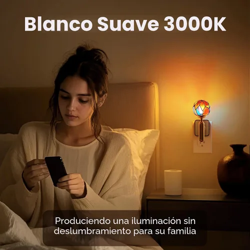 Vista 2 de L LOHAS LED Luz Nocturna con Atenuación Sin Escalones del 0-100%, Luz Nocturna de Vidrio Manchado Enchufable con Sensor de Anochecer a Amanecer, Luz