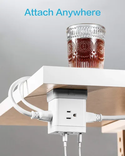 Vista 7 de KMC Regleta protectora de sobretensiones, enchufe de alimentación portátil con 4 puertos USB de 4.8 A y control de interruptor, cable de extensión