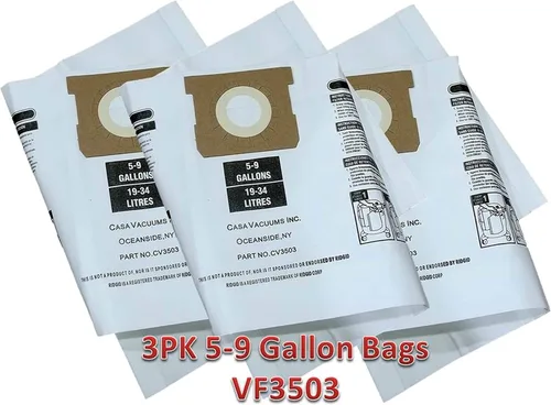 Vista 4 de 3 bolsas de repuesto VF3503. Compatible con unidades Ridgid de 5 a 9 galones de vacío húmedo/seco. Bolsas de recolección multicapa de alta