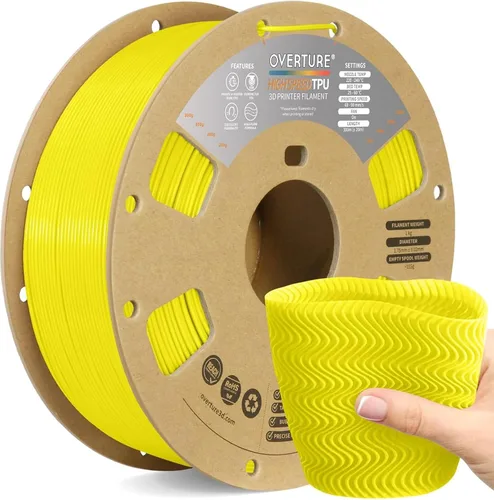 Vista 60 de OVERTURE - Filamento de TPU de 1/16 pulgadas, rollo flexible de poliuretano termoplástico, impresora 3D suave, 95A, carrete de 2.2 libras, precisión