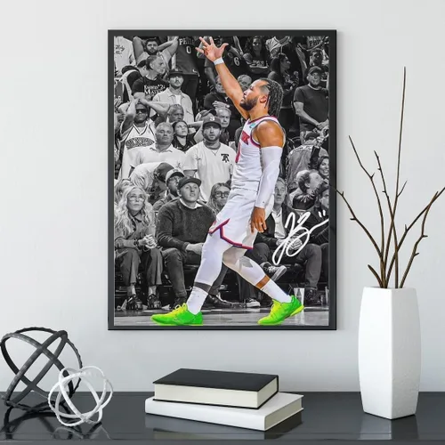 Vista 2 de Póster firmado de baloncesto de la superestrella Jalen Brunson para habitación de niños, fans, decoración de pared del dormitorio, carteles