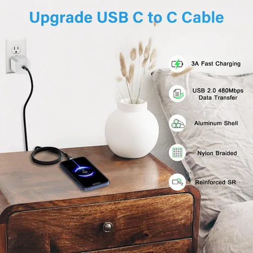 Vista 5 de Cable USB tipo C (1 pie/12 pulgadas, paquete de 10), cable de carga rápida