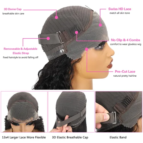 Vista 4 de Pelucas de cabello humano sin pegamento de 22 pulgadas para usar y llevar, precortadas, 13 x 4 HD, encaje frontal, pelucas de cabello humano