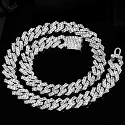 Vista 4 de Cadena de eslabones cubanos de 0.55 pulgadas para hombre, collar de cadena de eslabones cubanos de Miami, pulsera para hombres y mujeres, cadenas