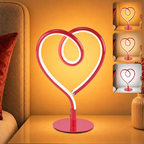 Vista 10 de Lámpara de Mesa Rosa, Lámpara de Escritorio Corazón Ajustable Sin Escalas 3CCT 2700K/4000K/6500K con Adaptador USB, Pequeña Lámpara de Noche