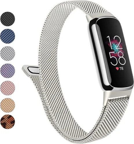 Vista 9 de Correa de metal para Fitbit Luxe para mujeres y hombres, correa de repuesto magnética ajustable de malla de acero inoxidable compatible con Fitbit