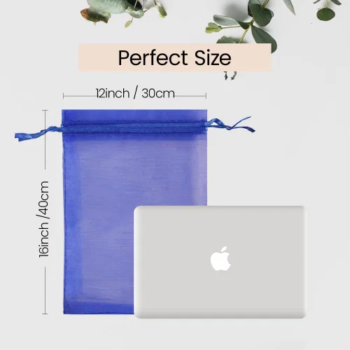 Vista 2 de Meowoo 12 bolsas grandes de organza, bolsas de malla grandes de 12 x 16 pulgadas con cordón, bolsas de regalo de malla con cordón para zapatos