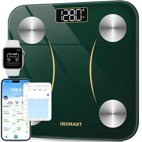 Vista 13 de INSMART Báscula de grasa corporal, báscula inteligente para peso corporal de 0.1 libras de alta precisión, báscula digital de peso de baño para IMC
