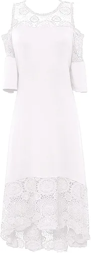 Vista 6 de Vestidos de talla grande para mujer, vestido de verano 2023, elegante, sexy, entallado, con encaje, retazos, manga con volantes, vestido de invitada