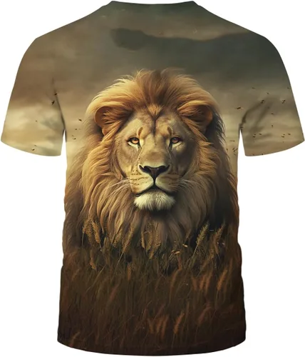 Vista 3 de Srcnhim Camiseta casual de manga corta con estampado 3D de león animal para hombre