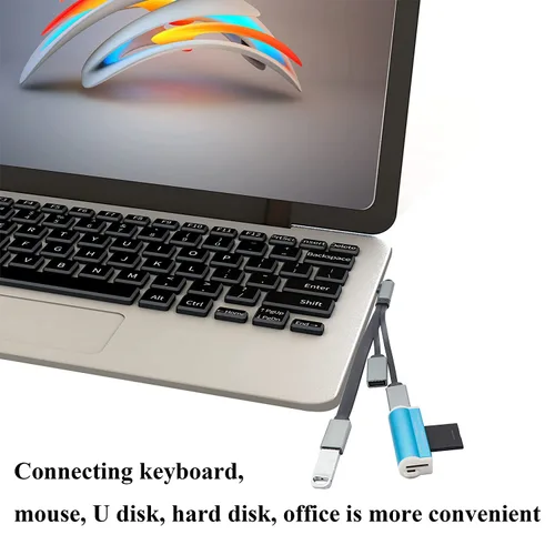 Vista 4 de Ángulo recto tipo C 3.0 macho a 1 USB 3.0 A hembra+2 USB 2.0 A hembra OTG Cable USB C a USB A de 90 grados de datos y carga OTG Cable divisor
