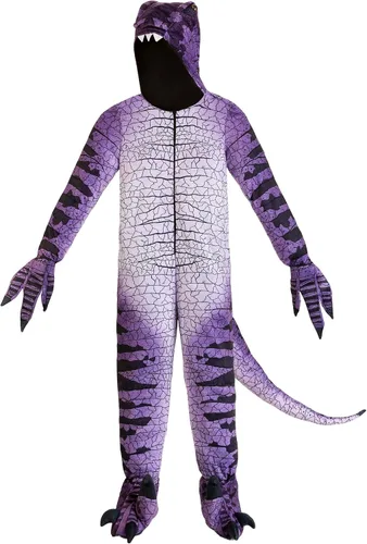 Vista 3 de Disfraz de dinosaurio Ravenous Raptor púrpura con capucha