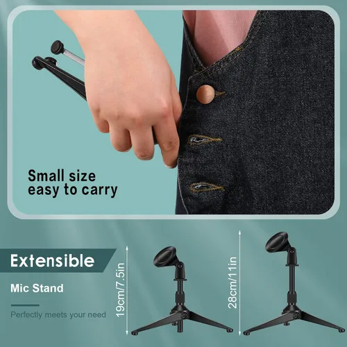 Vista 5 de Paquete de 3 soportes de micrófono de escritorio portátil plegable con soporte de clip para micrófono, altura ajustable, soporte de micrófono