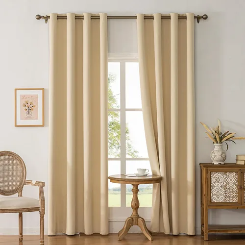 Vista 15 de Cortinas opacas con aislamiento térmico y ojales para dormitorio y sala de estar, 2 paneles, 52 pulgadas de ancho x 63 pulgadas de largo, textura