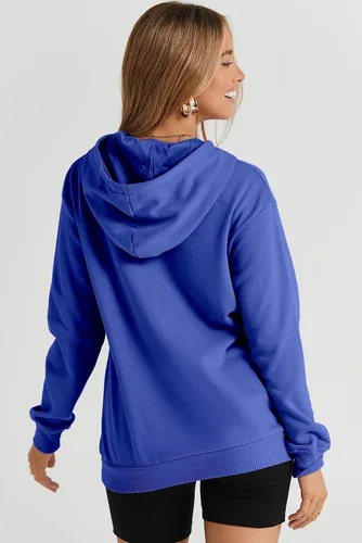 Vista 6 de SHEWIN - Sudadera casual con capucha de manga larga para mujer, ligera, color liso, holgada, con bolsillo