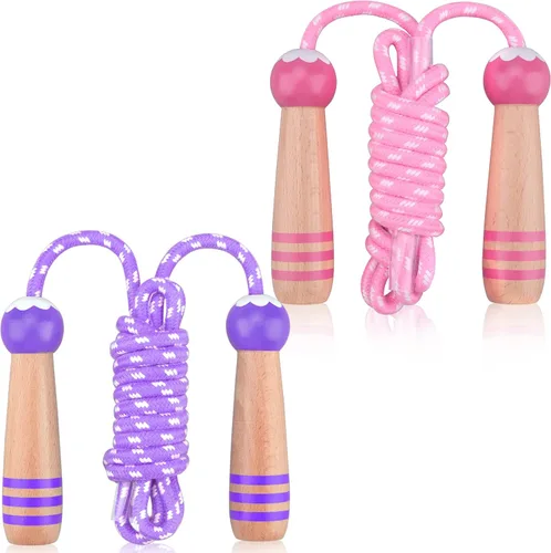 Vista 8 de Lorvain Cuerda de saltar para niños, cuerdas de saltar ajustables para niñas y niños pequeños, cuerda de saltar de algodón con mango de madera