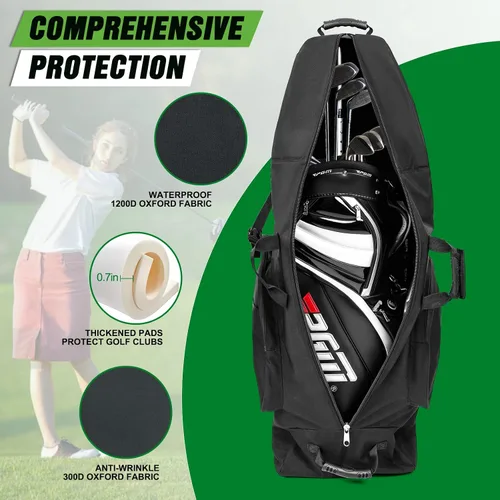 Vista 5 de DAREKUKU Bolsa de viaje de golf con varilla de soporte ajustable, funda de viaje portátil para club de golf con ruedas para aerolíneas, resistente