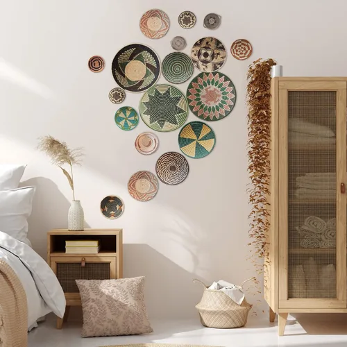 Vista 7 de Glenmal 18 calcomanías de pared de cesta bohemia, calcomanías de pared redondas, decoración moderna, calcomanías de decoración para despegar