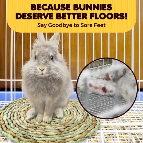 Vista 4 de SunGrow Tapete redondo de hierba de conejo, juguete masticable para conejillos de indias y hámsters, ropa de cama para animales pequeños, escondite