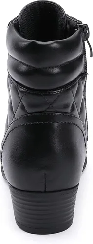 Vista 4 de CentroPoint Botines militares de tacón de bloque para mujer, botas de combate de cuero, botines de moda