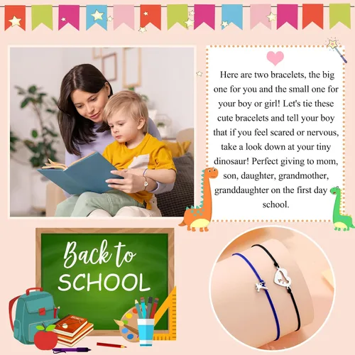 Vista 5 de UNGENT THEM Back to School Bracelet Mother Son Dinosaur Bracelets for Mom and Son First Day of School Gifts for Mother Dad Son Boys Daughter Girls