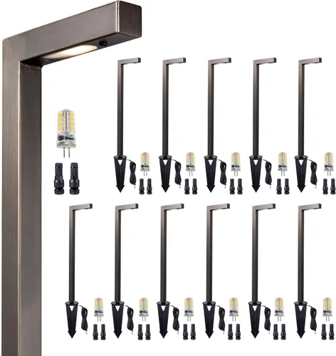 Vista 27 de Gardenreet Luces de camino de paisaje de latón, luces de camino de bajo voltaje de 12 V con cable, luces de jardín al aire libre LED impermeables