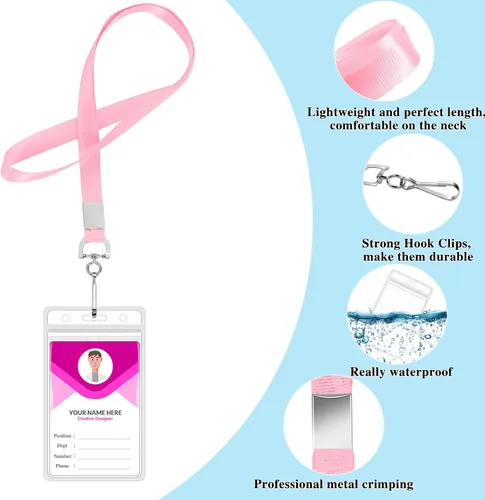 Vista 3 de Paquete de 4 cordones de crucero con soportes impermeables para tarjetas de identificación, 4 colores Soft lanyards, clear PVC zip holders, metal