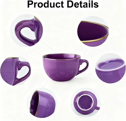 Vista 3 de Disoza Taza de Café Grande Violeta de 24 Onzas Taza de Sopa de Gran Tamaño Porcelana 700 ML Taza de Té XXL Cuencos de Cereales Taza de Sopa Ramen