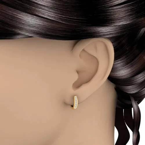Vista 3 de Aretes de aro de diamantes con diseño de canal de 14 quilates en oro de 10 quilates, con certificación IGI