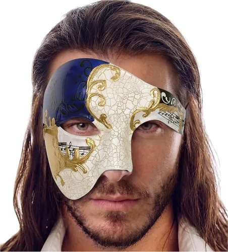 Vista 39 de Máscara de mascarada para hombre, máscara del fantasma de la ópera, máscara de baile de graduación, Mardi Gras, Haloween veneciano, media cara