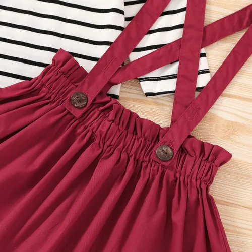 Vista 6 de Conjunto de ropa de bebé de 3 piezas para niñas pequeñas overol floral y falda con correa