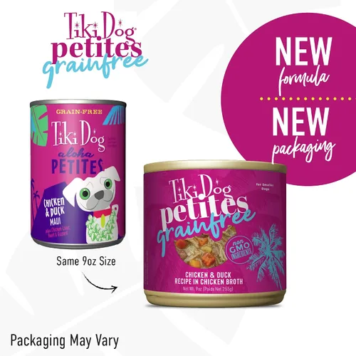 Vista 2 de Tiki Dog Aloha Petites - Comida húmeda para perros, alimentos integrales, pollo y pato, lata de 9 onzas