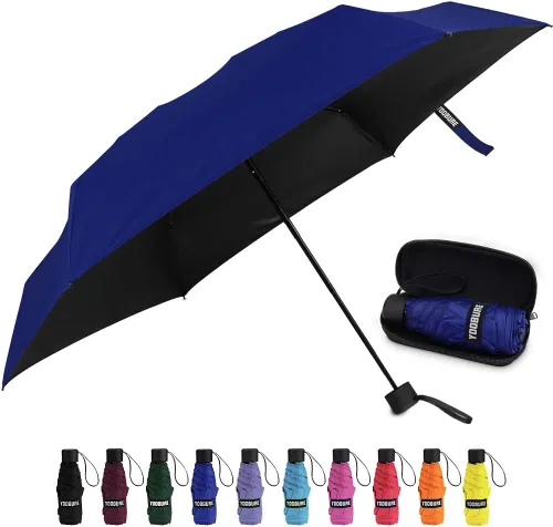Vista 10 de Yoobure Mini Travel Umbrella with Case, Compact Folding Umbrella Flor de melocotón azul