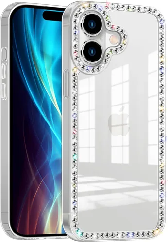 Vista 11 de Funda para iPhone 15, diseño de diamantes de imitación con purpurina, bonita para niñas y mujeres, con purpurina brillante y gemas de diseño