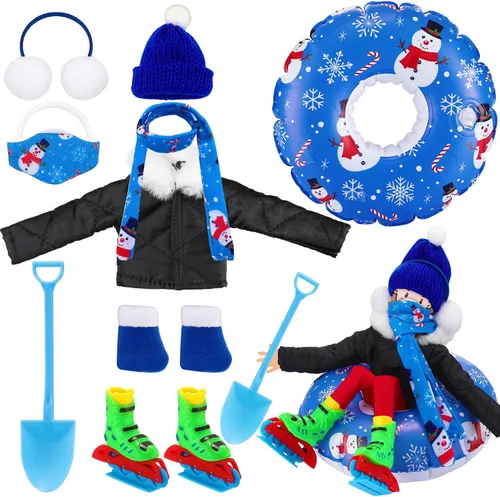 Vista 5 de Jenaai Conjunto de 9 Piezas de Accesorios Navideños Ropa Navideña Incluye Tubo de Nieve Inflable, Orejeras, Bufanda, Suéter, Bota, Máscara