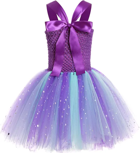 Vista 2 de SKCAIHT Vestido de sirena para niñas, disfraz de princesa de sirena, tutú para fiesta de cumpleaños