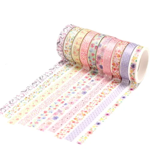 Vista 4 de YUBBAEX Juego de 10 rollos de cinta washi brillante, 8 mm de ancho, de lámina dorada decorativa para álbumes de recortes, planificador, manualidades