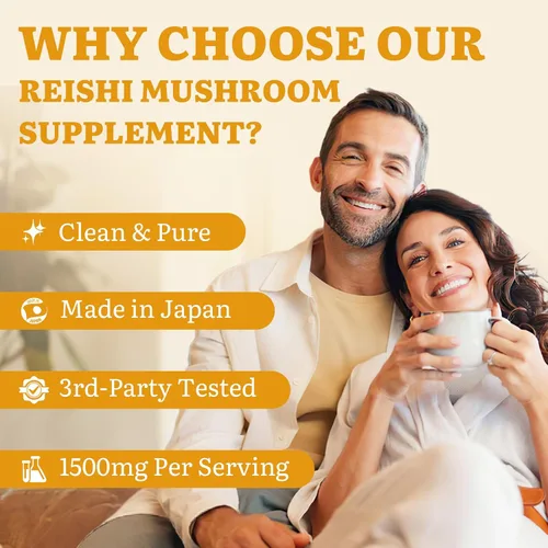 Vista 4 de Suplemento japonés de hongos Reishi de 800 mg con extracto de hongo Reishi 500 mg y esporas rotas de cáscara de 200 mg, cápsulas orgánicas de hongos