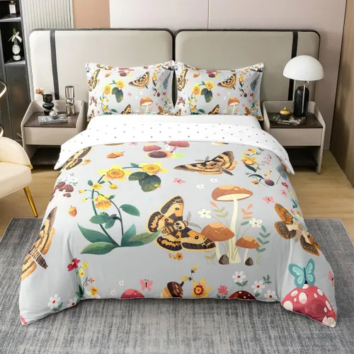 Vista 28 de jejeloiu Cute Mushroom Decor Duvet Cover 100% Cotton for Kids Boys Girls Twin Size Botanical Plants Bedding Set Cartoon Mushrooms Comforter Cover