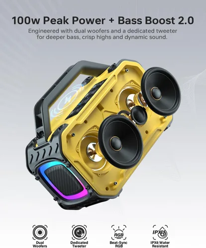 Vista 2 de Energizer Altavoces Bluetooth al aire libre, altavoz inalámbrico portátil Amarillo