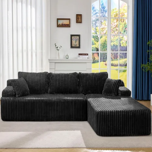 Vista 59 de Hobestluk - Sofá modular sin hueso, sofá seccional en forma de L 96" Right Facing Chaise Black,Memory Foam,Removable Cover,Non-slip Bottom,No