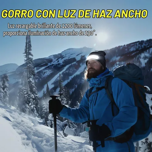 Vista 2 de Easymaxx Paquete de 2 Gorros con Linterna Frontal Recargable, 1200 Lúmenes LED Gorro con Luz de Haz Ancho Integrada, 6 Modos, Gorro de Invierno